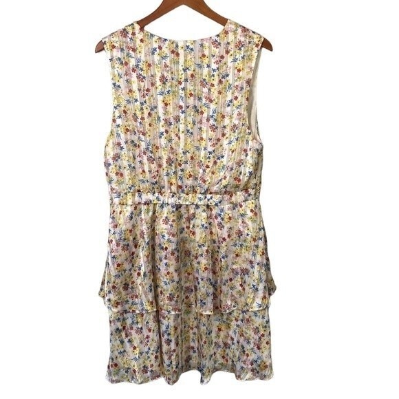 Banana Republic Floral Sleeveless Fit & Flare Dress Ruffle Tiered V-Neck Lined - Picture 6 of 15